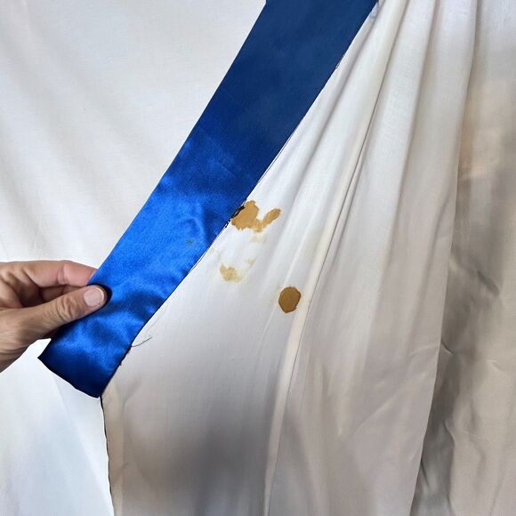 Antique 20s-30s Asian Royal Blue Silk Satin Embroidered Golden Dragon Robe - Picture 11 of 15